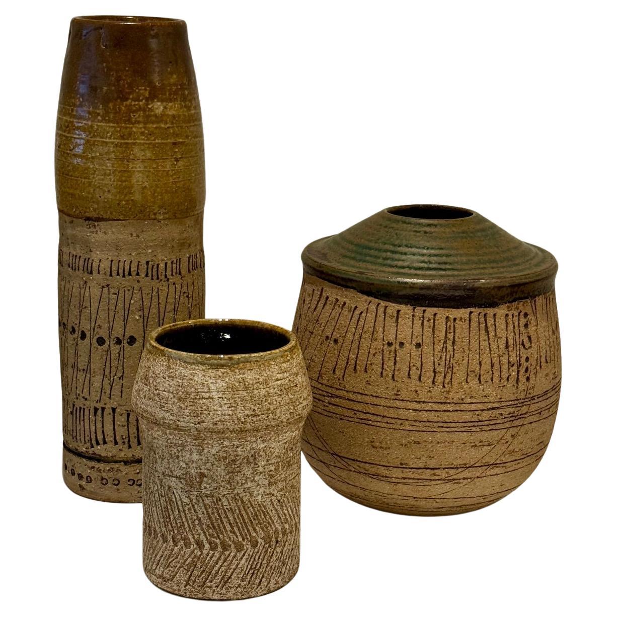 Set of 3 Ceramic Vases by Lisa Larson , Gustavsberg Sweden, 1960s For Sale