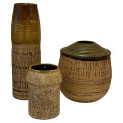 Vintage Set of 3 Ceramic Vases by Lisa Larson , Gustavsberg Sweden, 1960s