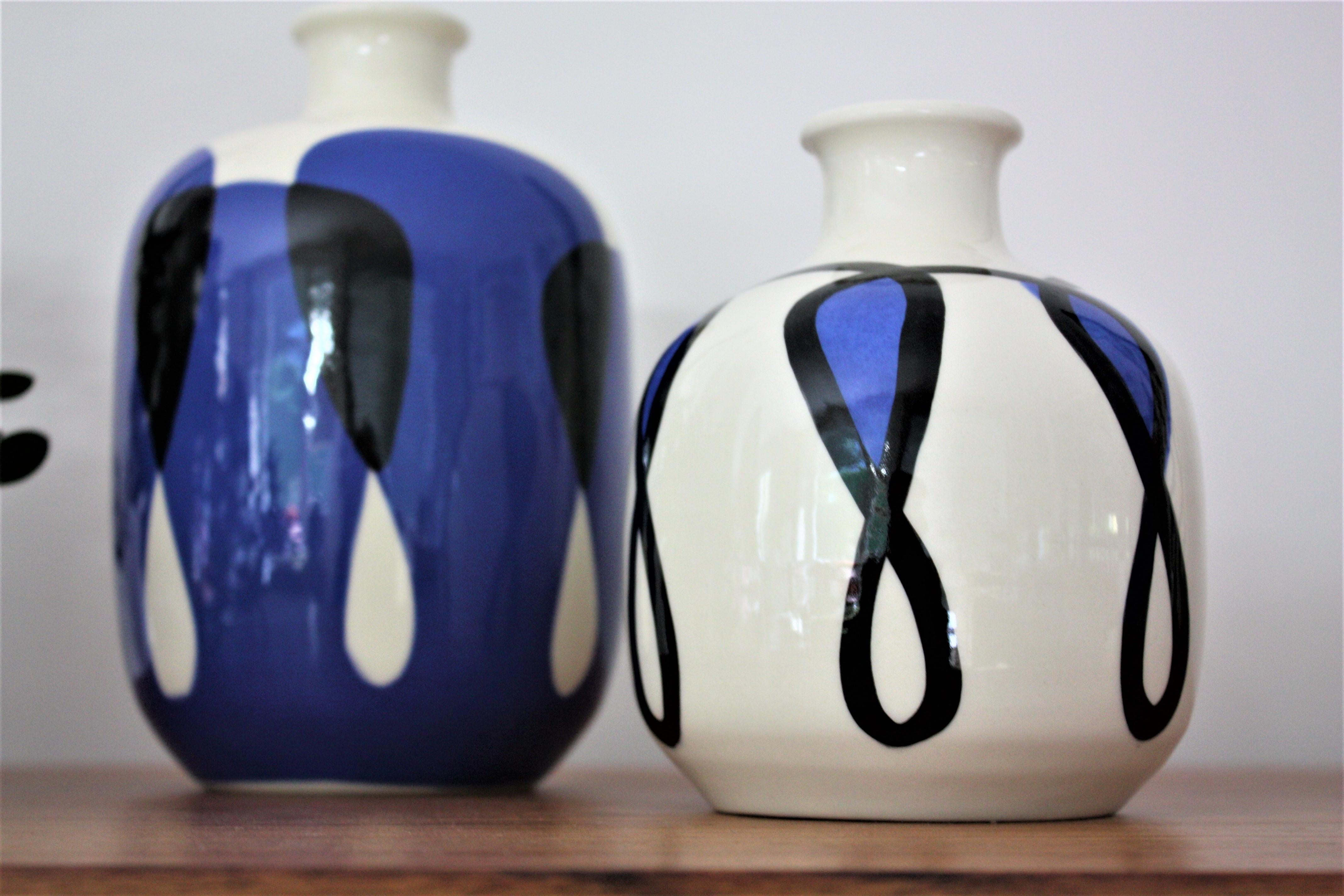 Modern Set of 3 Ceramic Vases with Nautical Motifs, Bouteilles Rondes