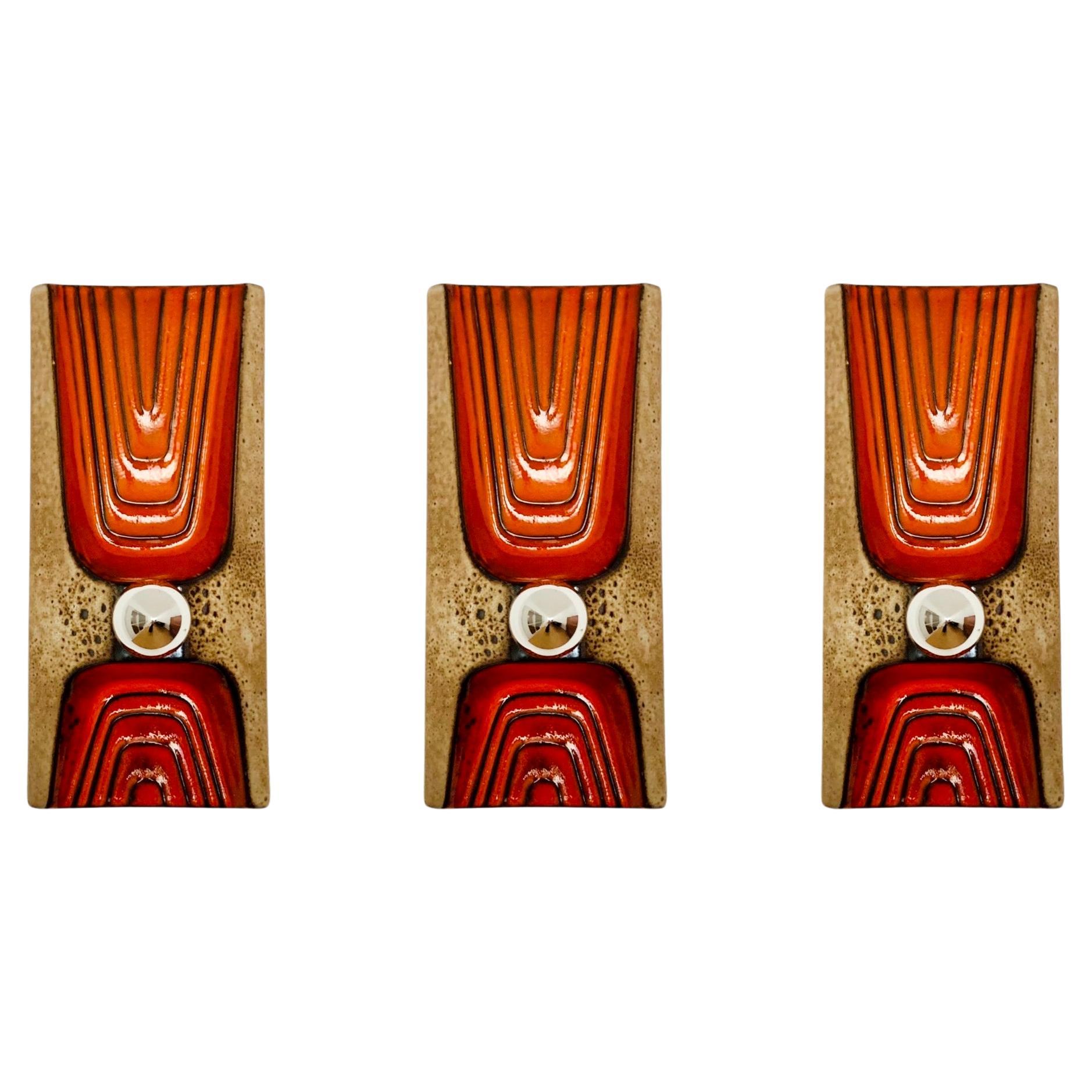 Set of 3 Ceramic Wall Lamps For Sale