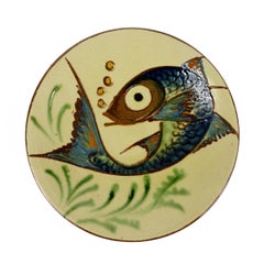 Set of 3 Ceramic Wall Plates with Fish Decor Signed by Spanish Maker Puigdemont