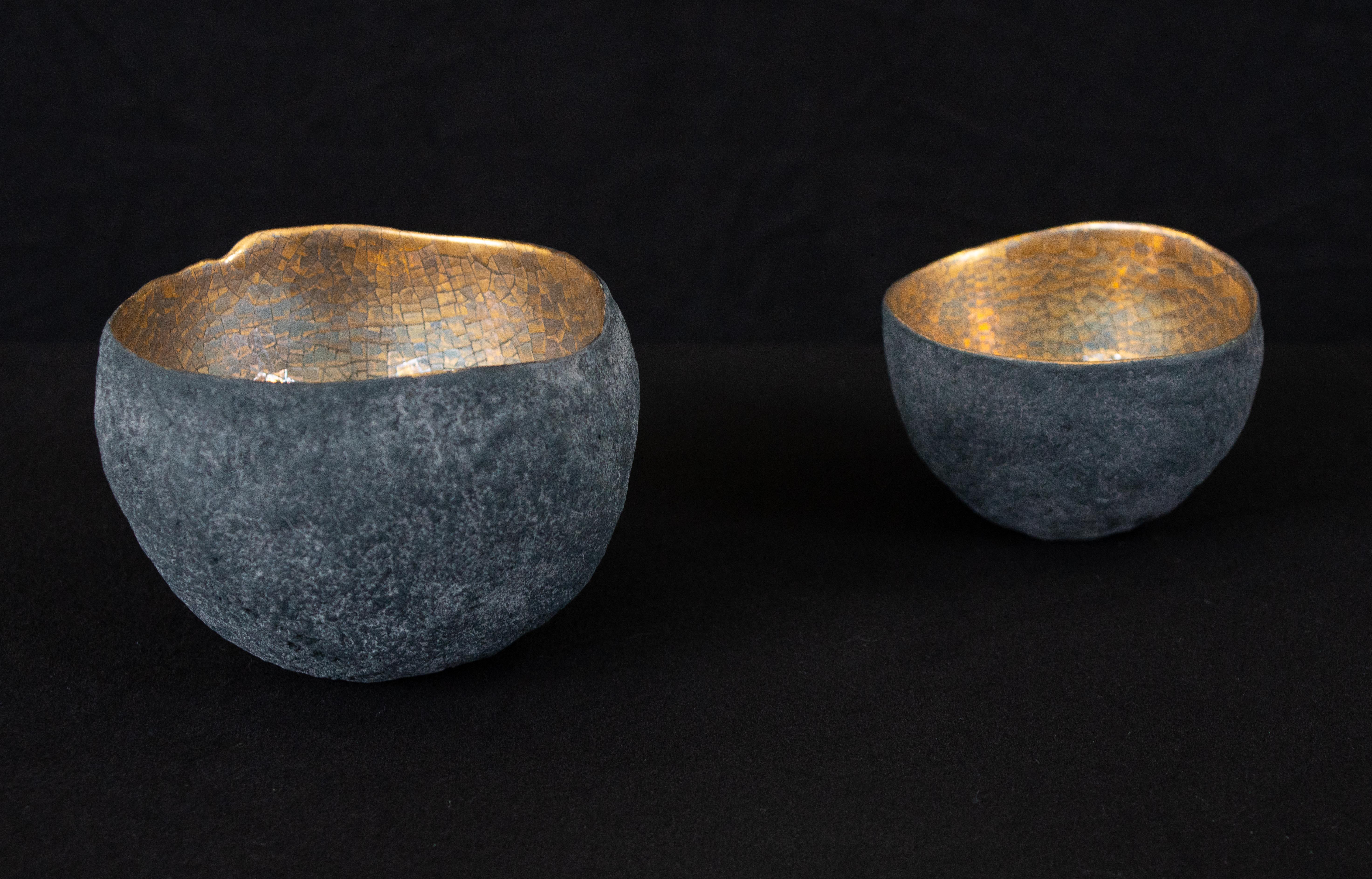 Fired Set of 3 Ceramics with Gold and Platinum