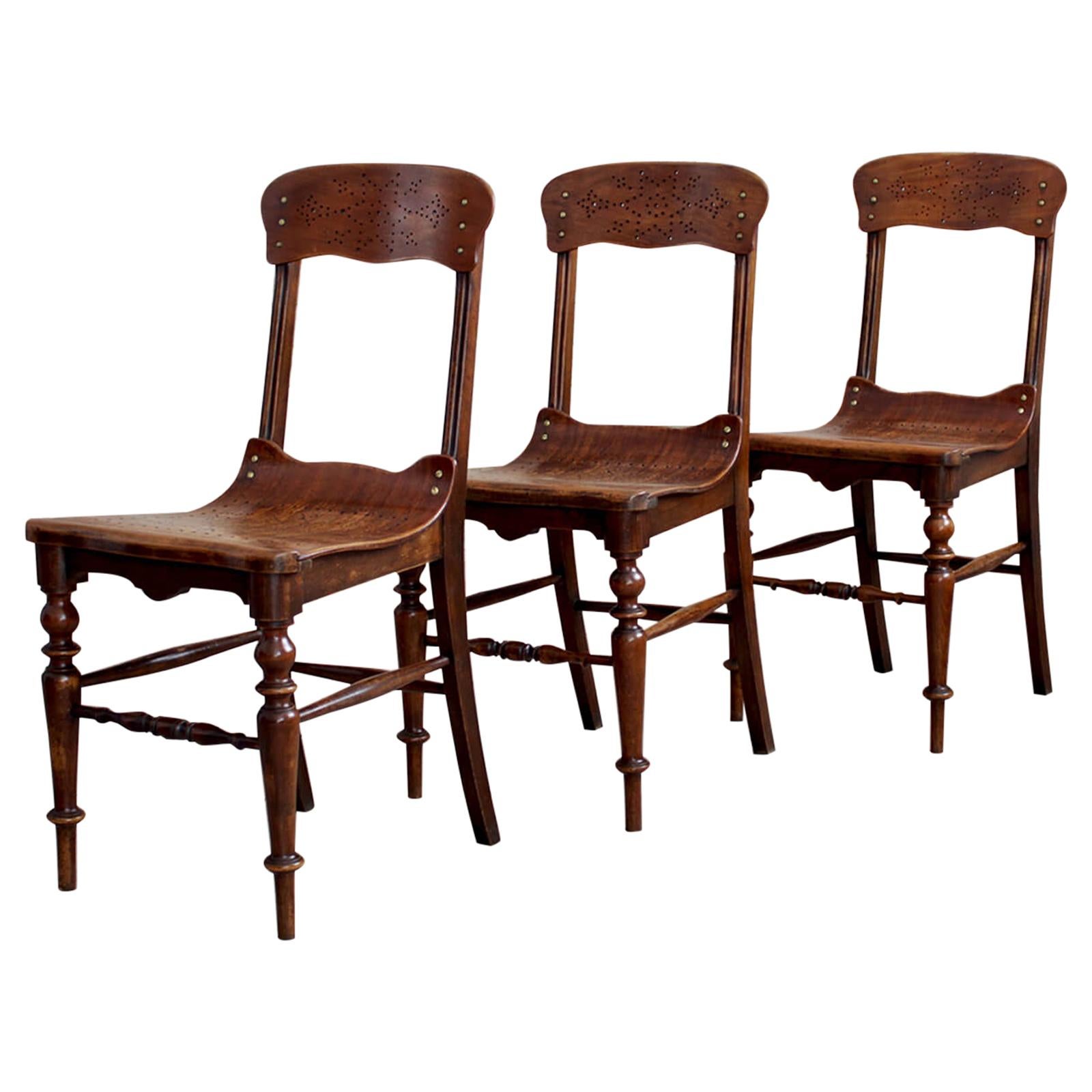 Set of 3 Chairs, Bent Plywood, Early 20th Century