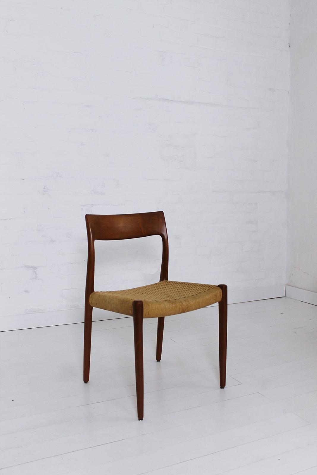 Set of 3 Chairs Model 77 by Niels O. Møller in Teak and Paper Cord, 1950s 3