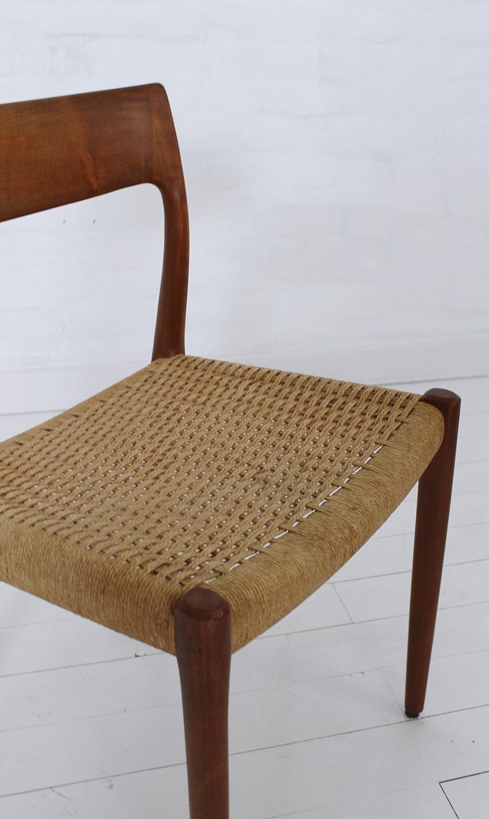 Set of 3 Chairs Model 77 by Niels O. Møller in Teak and Paper Cord, 1950s 4