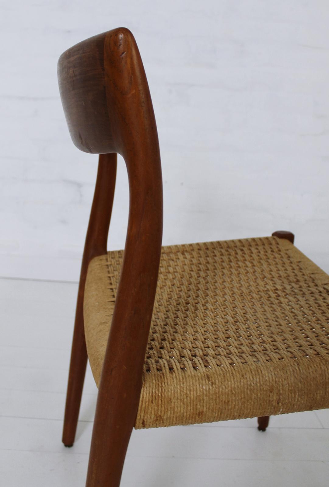 Set of 3 Chairs Model 77 by Niels O. Møller in Teak and Paper Cord, 1950s 7