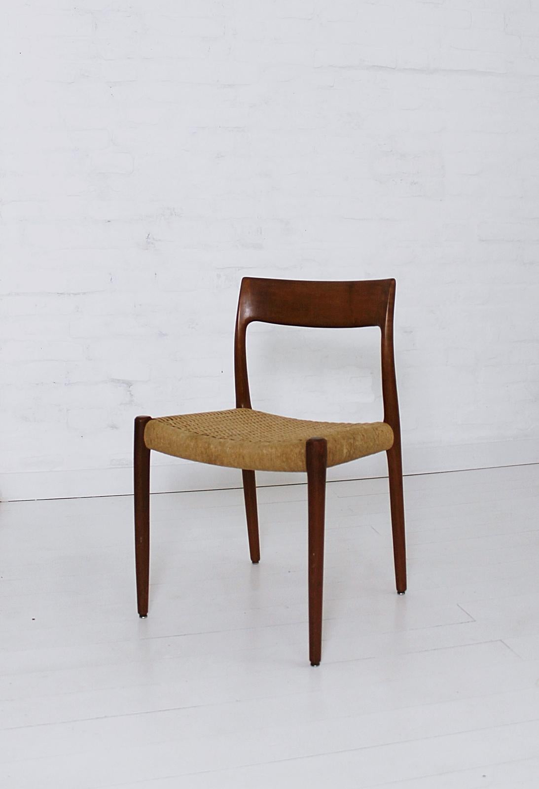 Mid-Century Modern Set of 3 Chairs Model 77 by Niels O. Møller in Teak and Paper Cord, 1950s