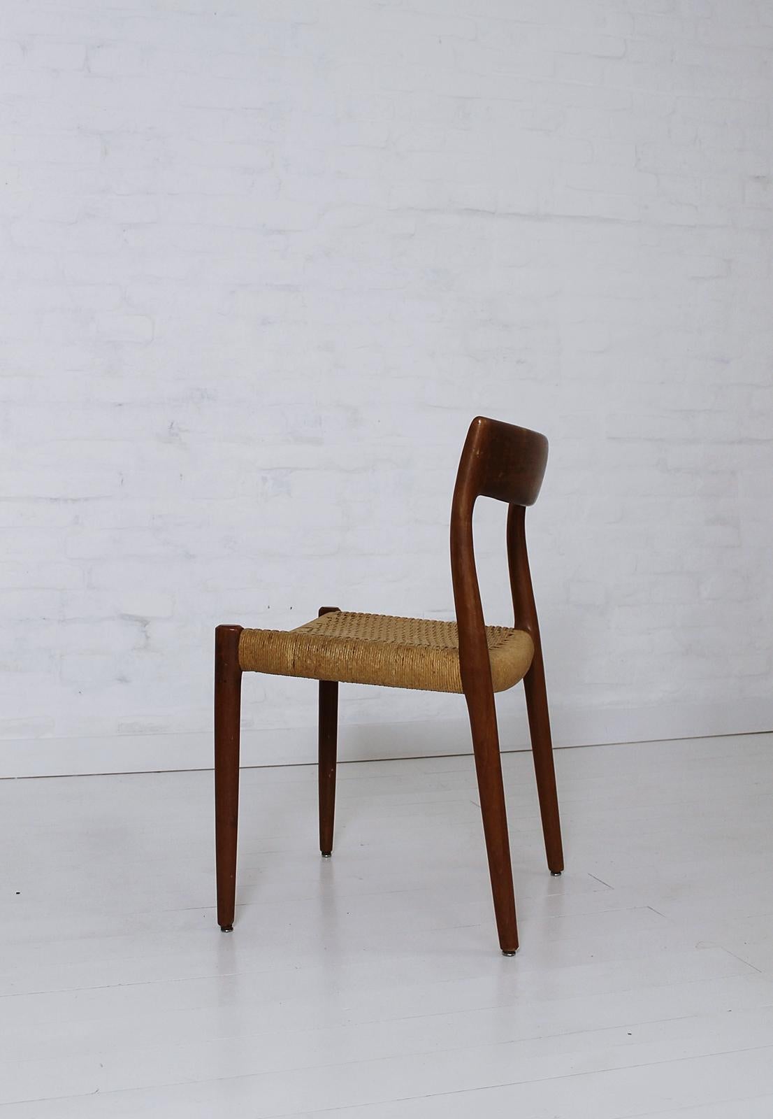 Danish Set of 3 Chairs Model 77 by Niels O. Møller in Teak and Paper Cord, 1950s