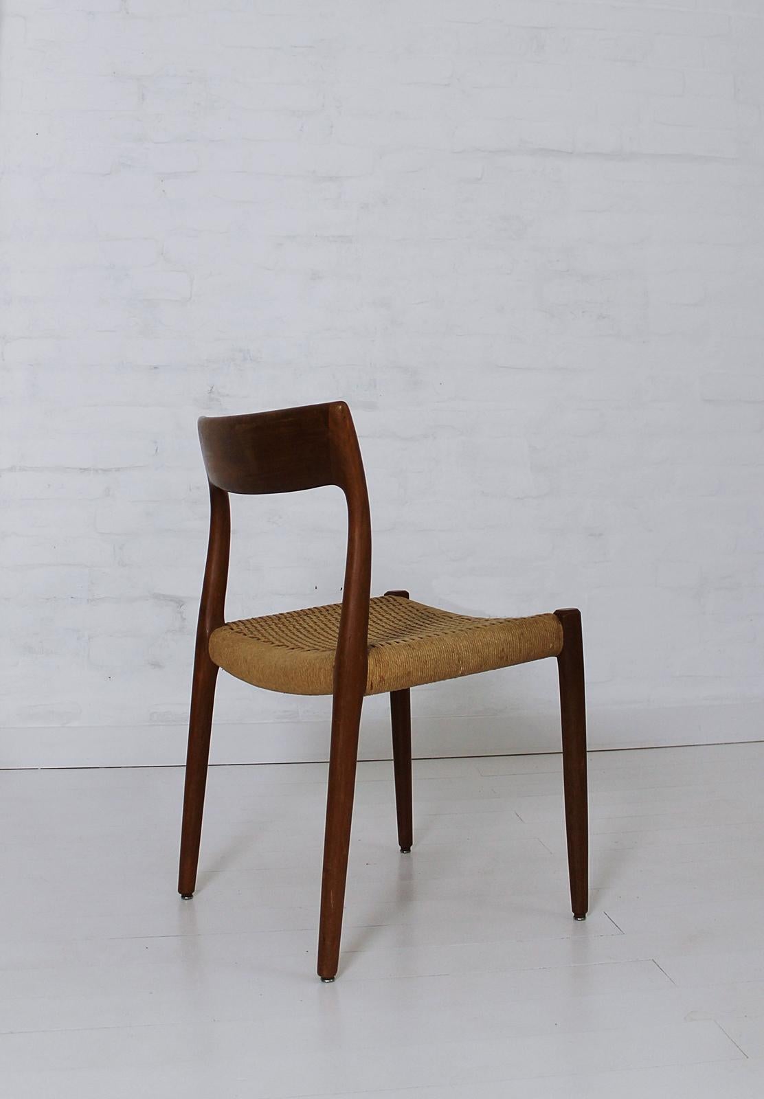20th Century Set of 3 Chairs Model 77 by Niels O. Møller in Teak and Paper Cord, 1950s