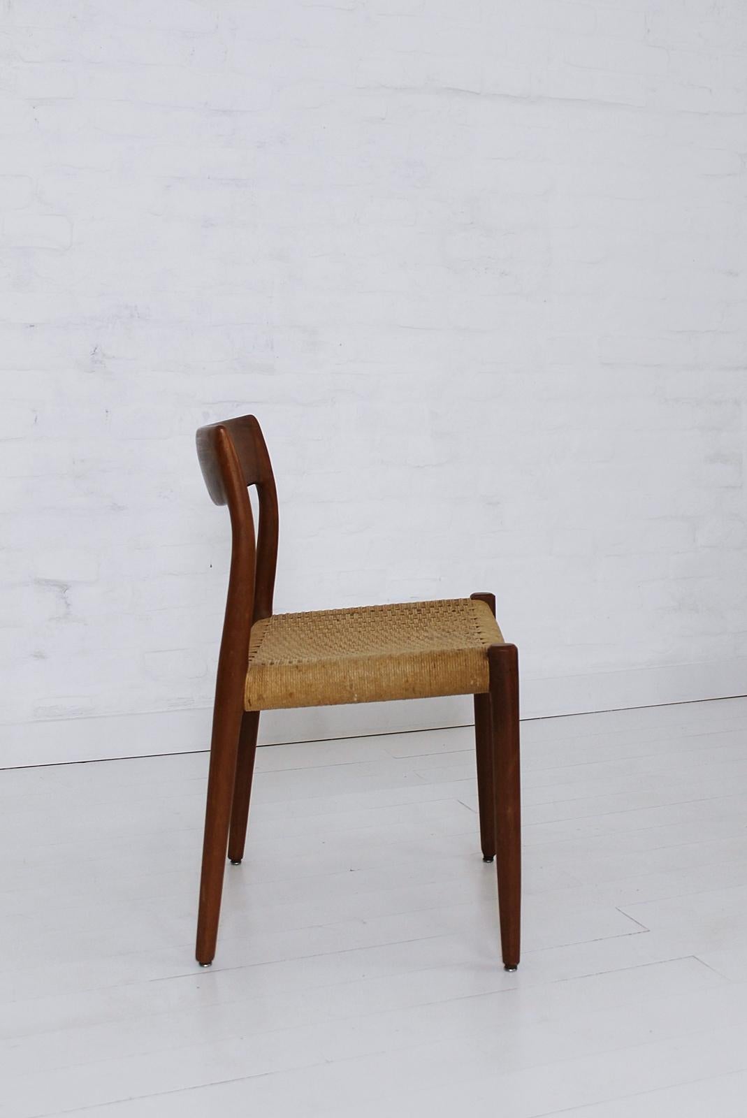 Papercord Set of 3 Chairs Model 77 by Niels O. Møller in Teak and Paper Cord, 1950s