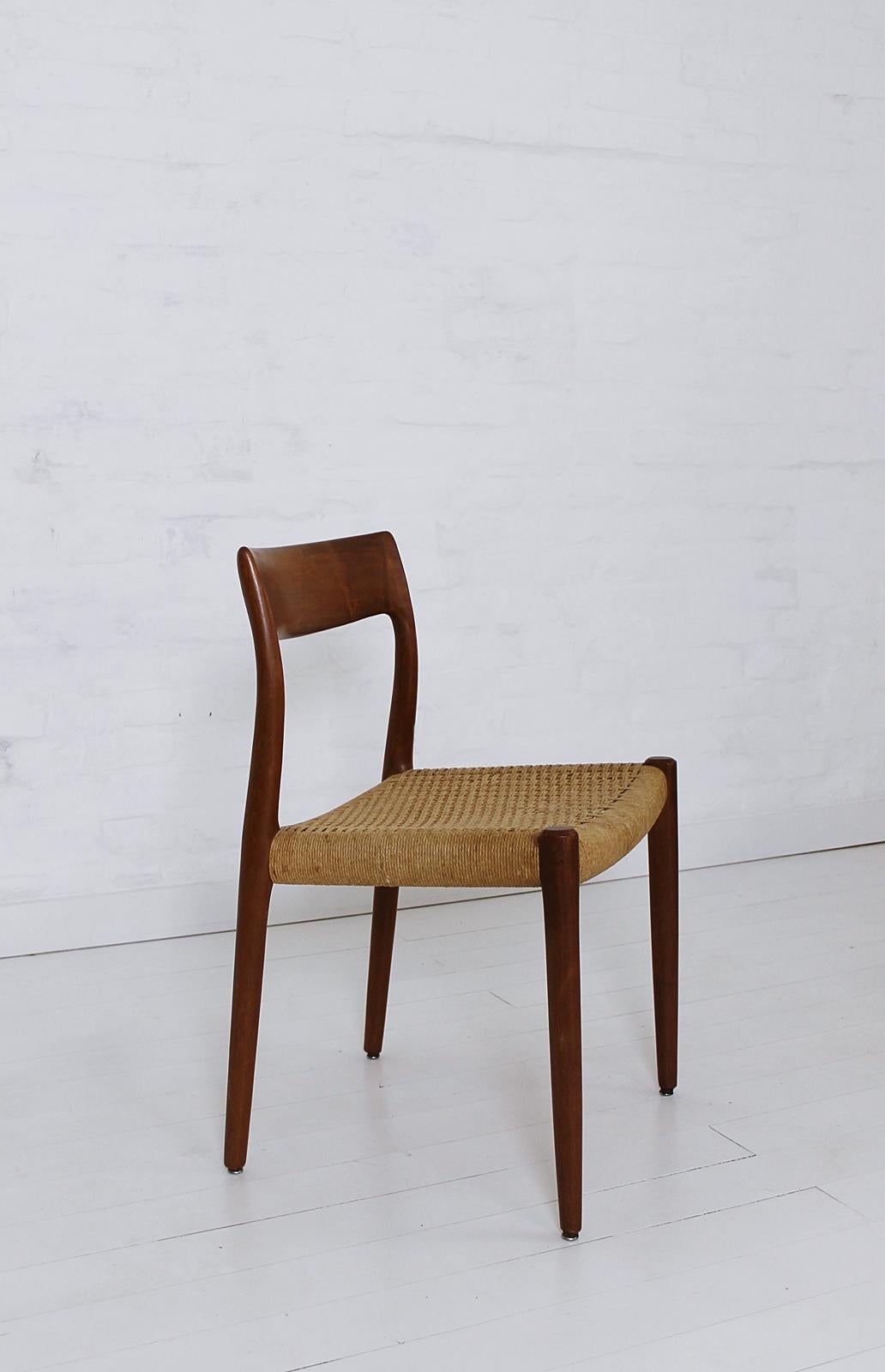 Set of 3 Chairs Model 77 by Niels O. Møller in Teak and Paper Cord, 1950s 1