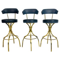 Set of 3 Charles Hollis Jones “Sinatra” Solid Brass Swivel Bar Stools, Los Angel Vintage Set of 3 Charles Hollis Jones “Sinatra” Solid Brass Swivel Bar Stools, Los Angel
