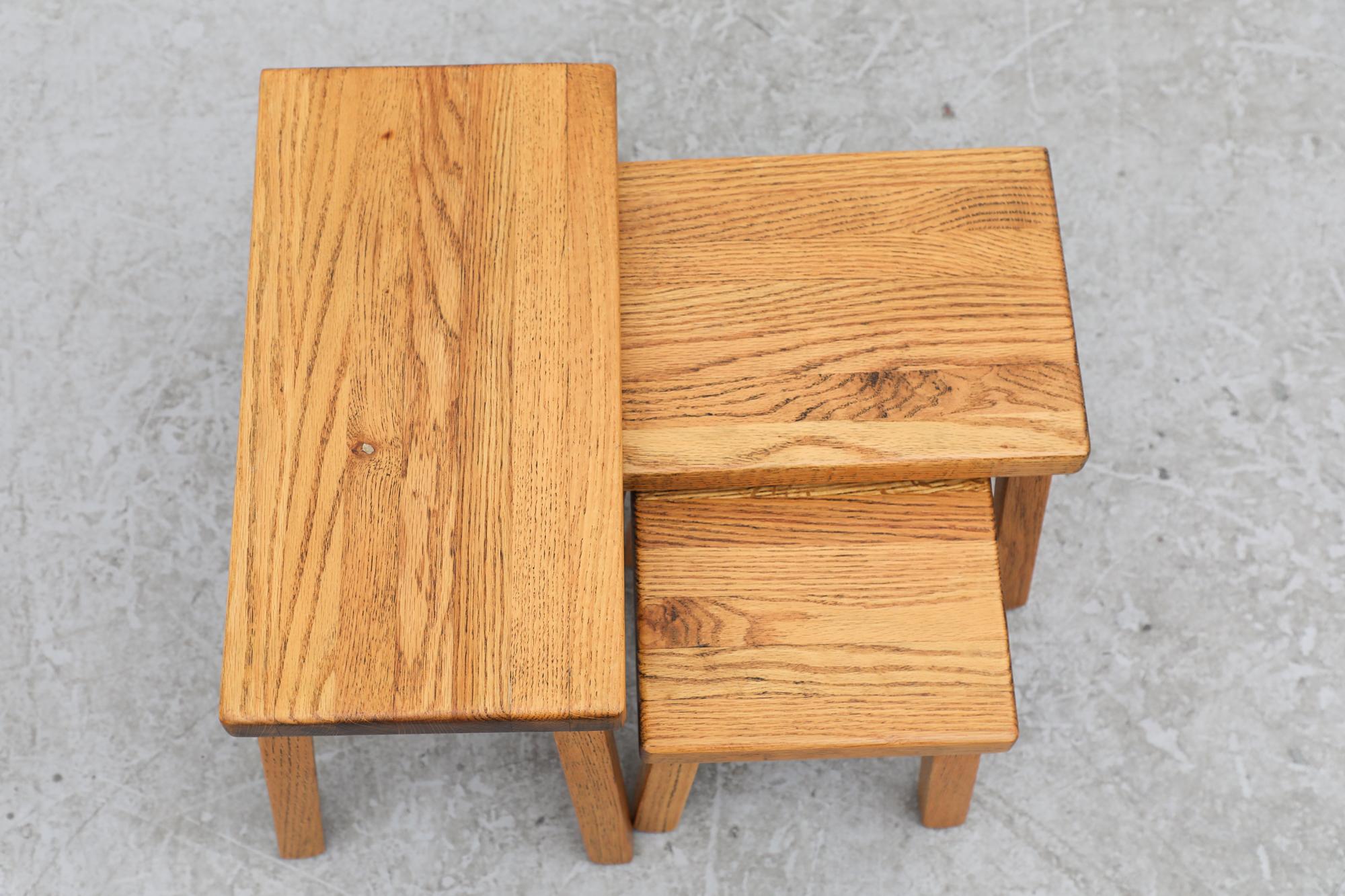 Set of 3 Charlotte Perriand Inspired Brutalist Oak Nesting Tables 8