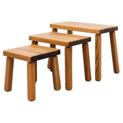 Set of 3 Charlotte Perriand Inspired Brutalist Oak Nesting Tables