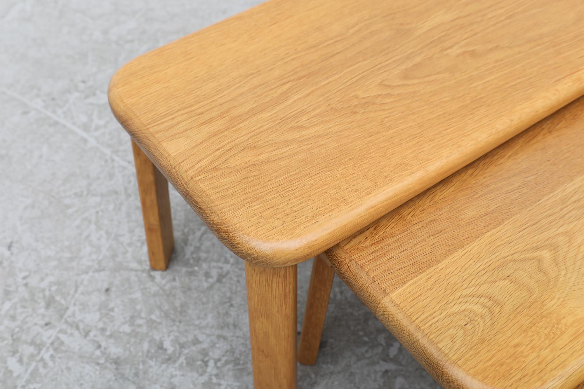 Set of 3 Charlotte Perriand Inspired Natural Oak Nesting Tables w/ Rounded Edges For Sale 7