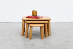 Set of 3 Charlotte Perriand Inspired Natural Oak Nesting Tables w/ Rounded Edges