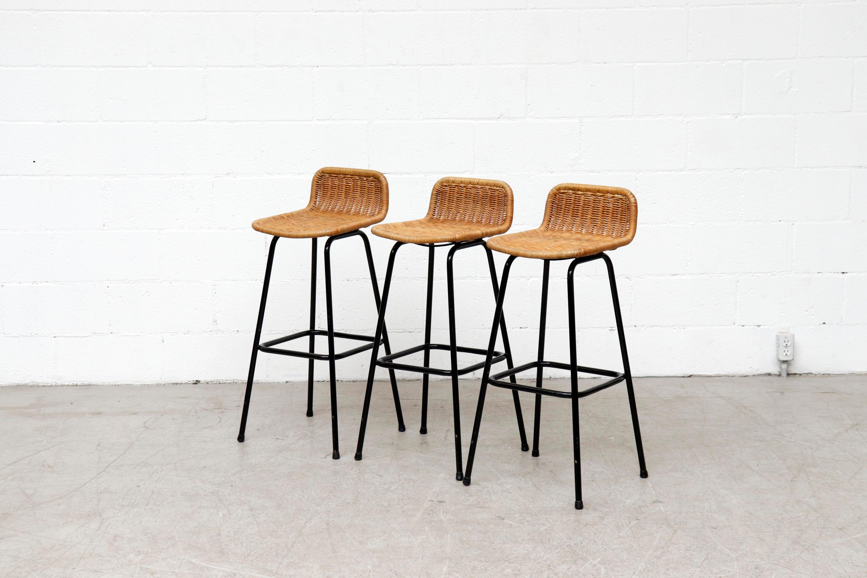 Mid-Century Modern Set of 3 Charlotte Perriand Style Bar Stools