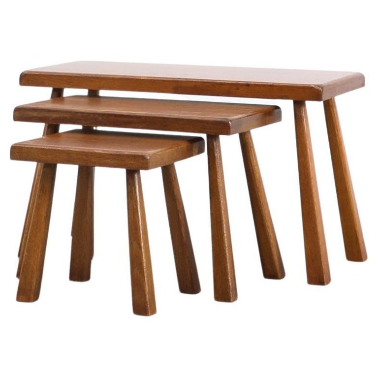 Set of 3 Charlotte Perriand Style Rectangular Nesting Tables For Sale at 1stDibs