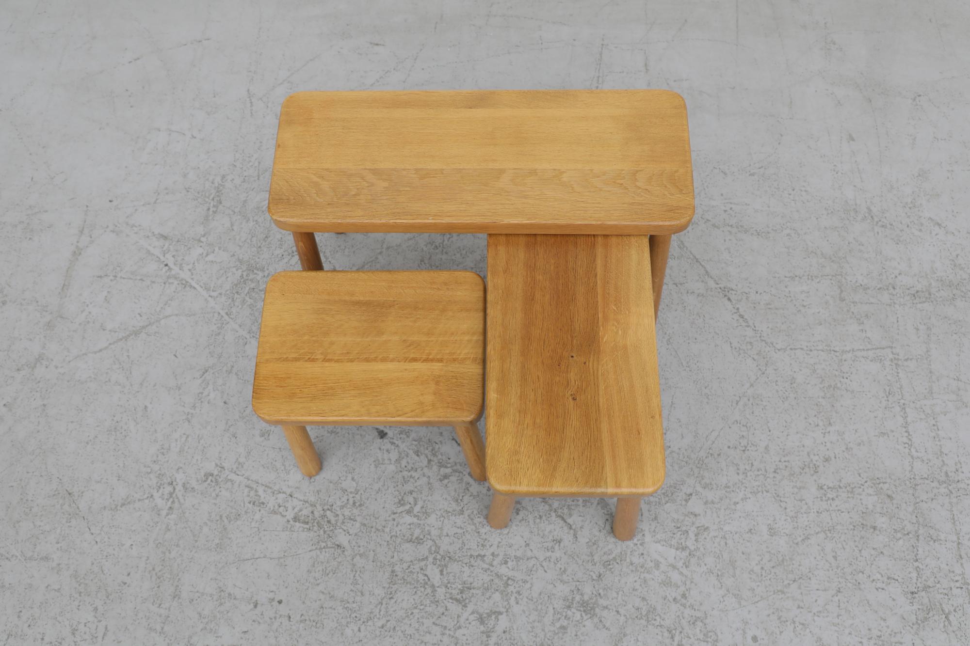 Set of 3 Charlotte Perriand Style Skinny Oak Nesting Tables with Rounded Edges For Sale 4