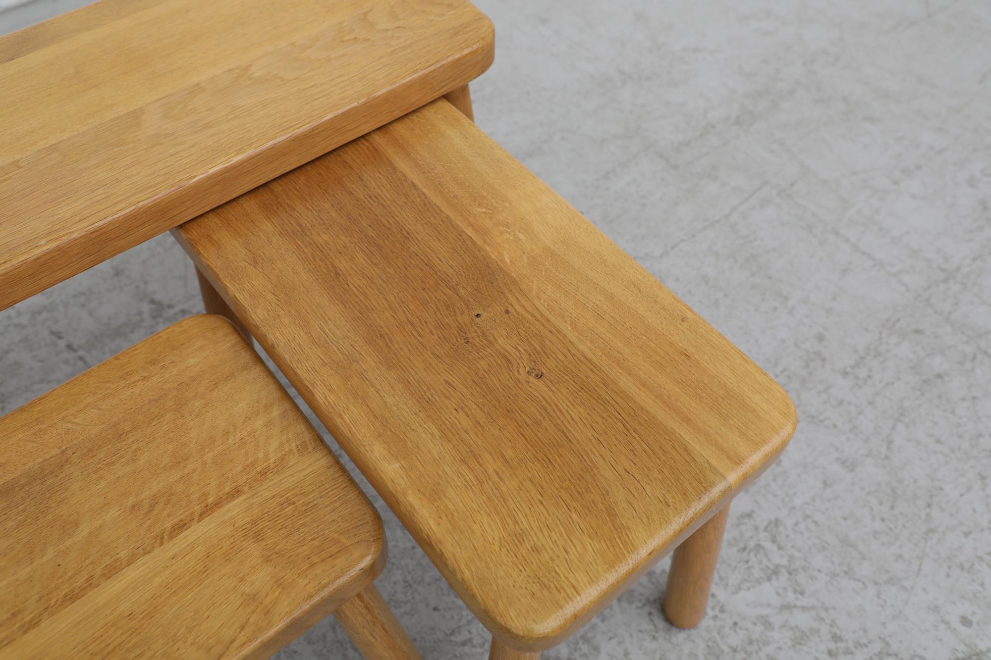 Set of 3 Charlotte Perriand Style Skinny Oak Nesting Tables with Rounded Edges For Sale 5