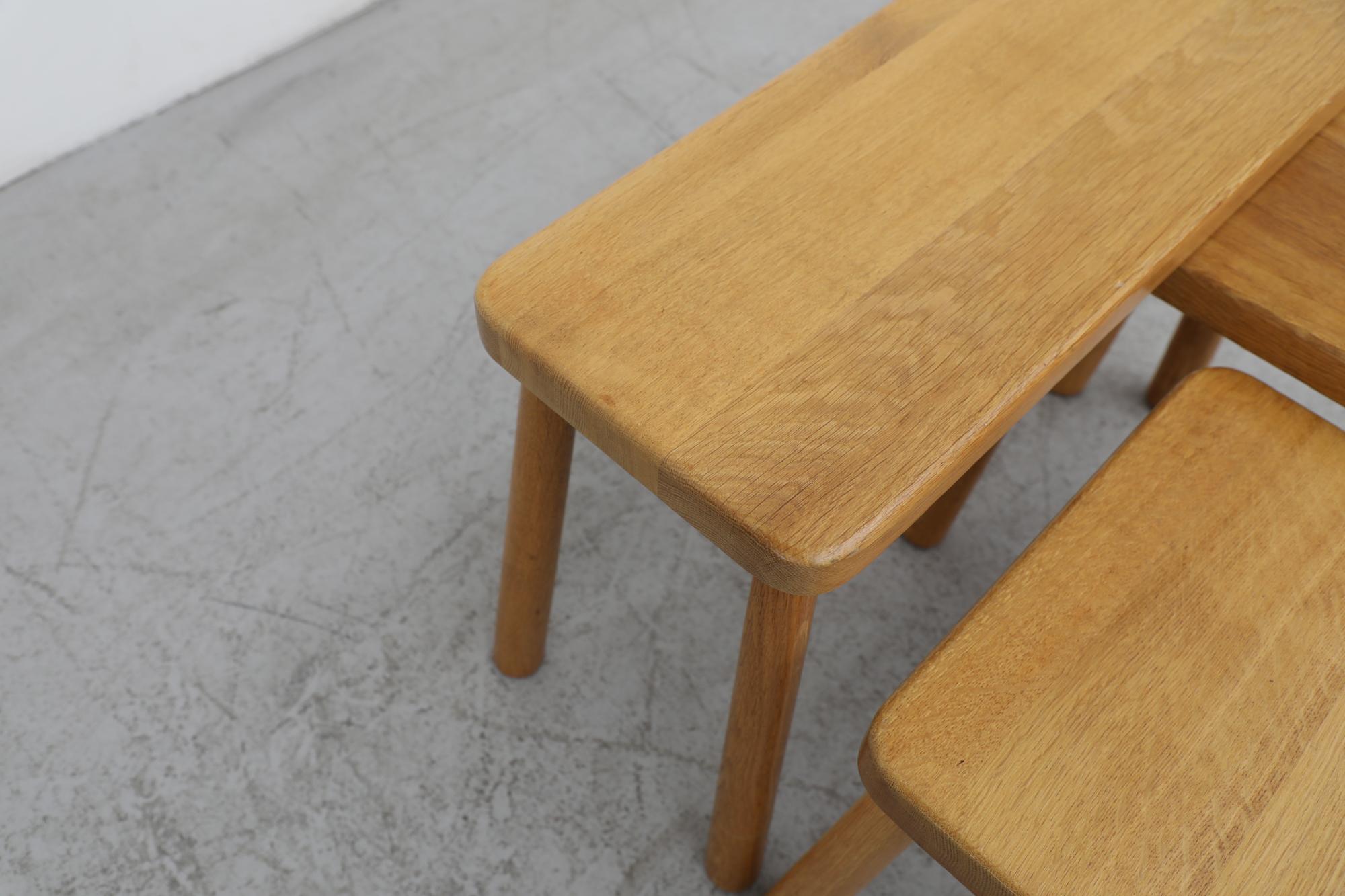 Set of 3 Charlotte Perriand Style Skinny Oak Nesting Tables with Rounded Edges For Sale 6