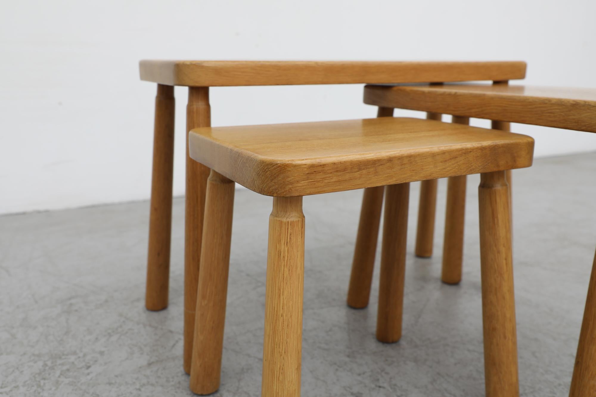 Set of 3 Charlotte Perriand Style Skinny Oak Nesting Tables with Rounded Edges For Sale 8