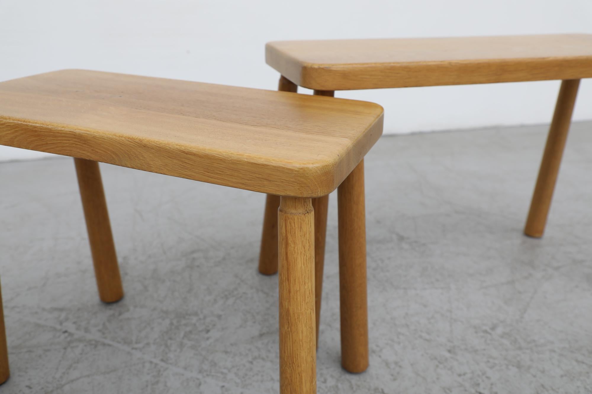 Set of 3 Charlotte Perriand Style Skinny Oak Nesting Tables with Rounded Edges For Sale 9