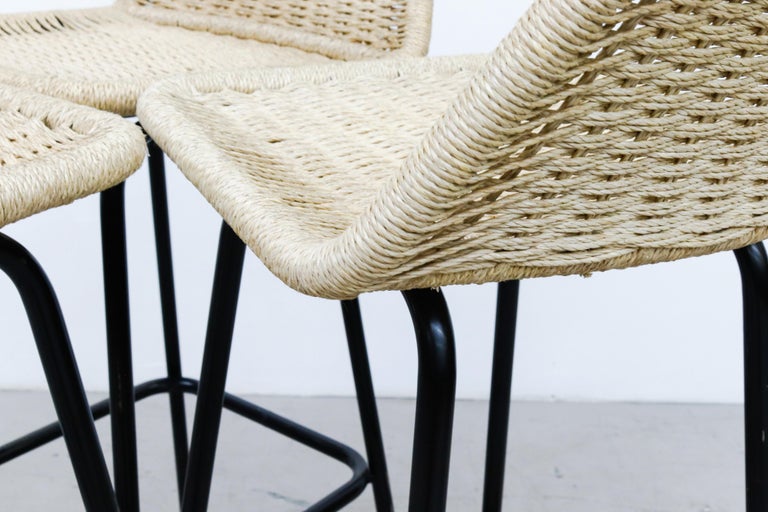 Set of 3 Charlotte Perriand Style Woven Rope Bar Stools at 1stDibs