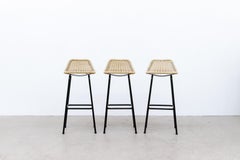 Set of 3 Charlotte Perriand Style Woven Rope Bar Stools