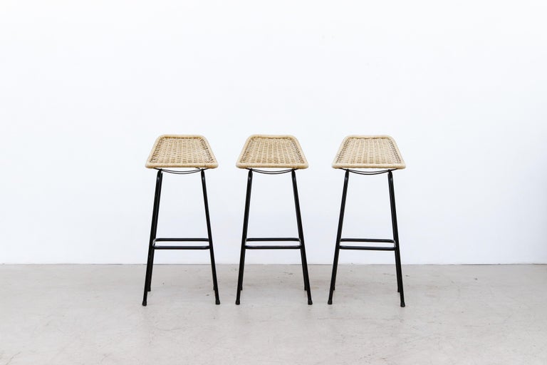 Set of 3 Charlotte Perriand Style Woven Rope Bar Stools at 1stDibs