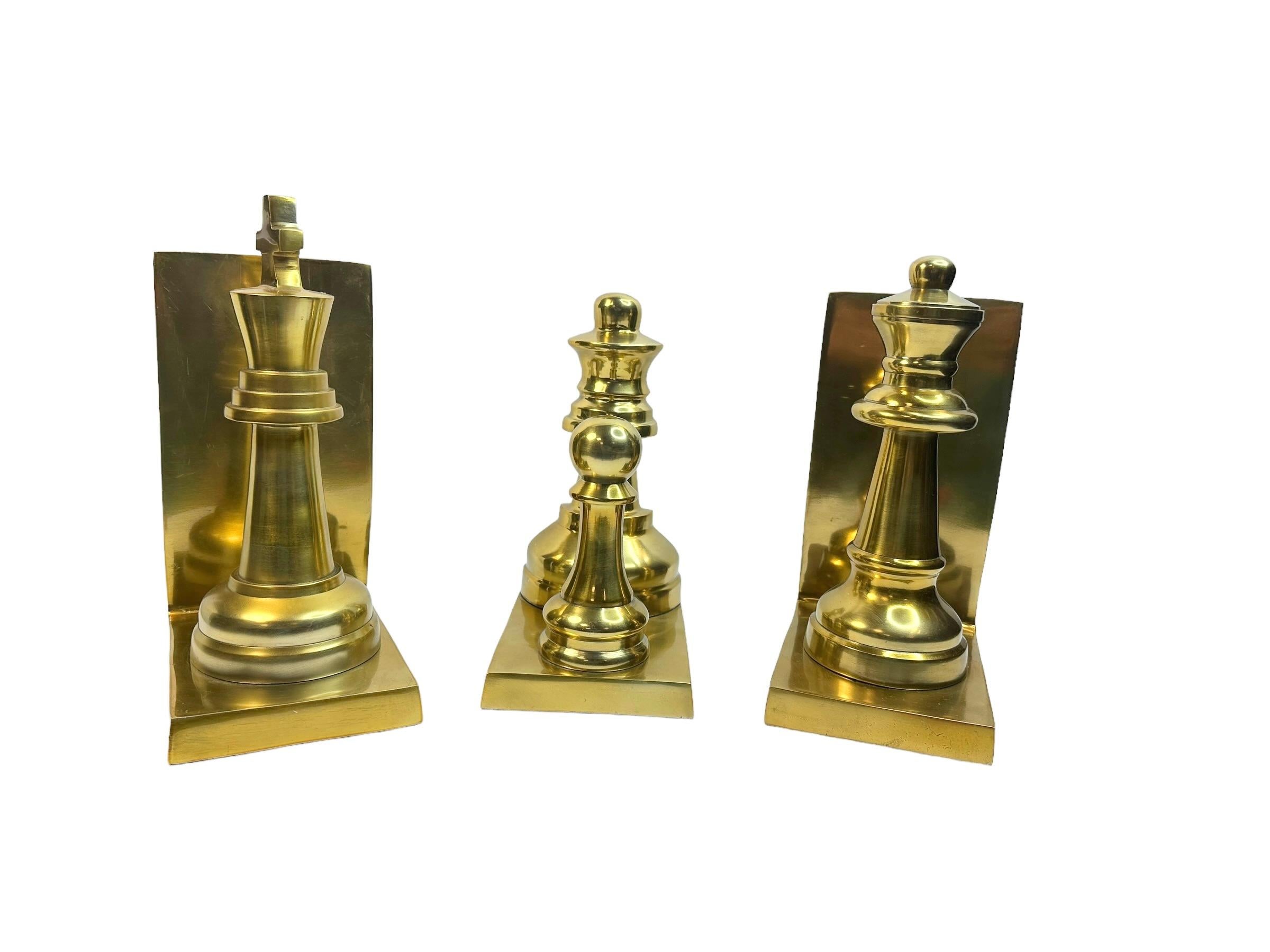 Modern Set of 3 Chess Figure Bookends, King, Queen, Bishop & Pawn, Italy 1980s For Sale
