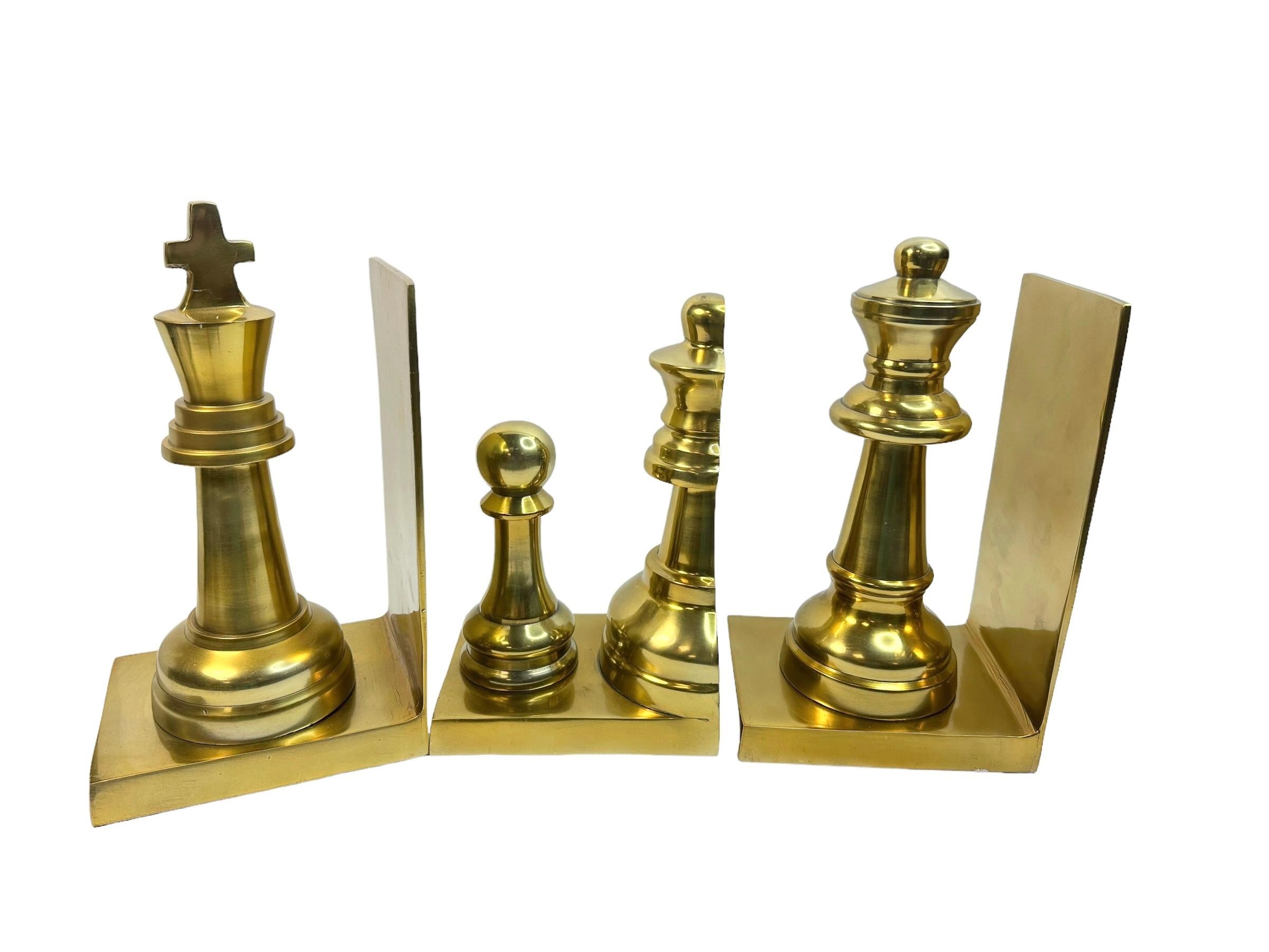 Italian Set of 3 Chess Figure Bookends, King, Queen, Bishop & Pawn, Italy 1980s For Sale