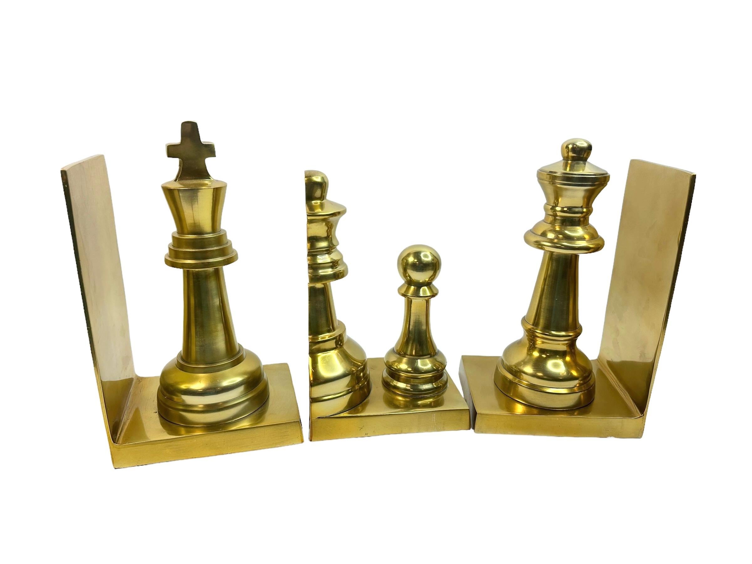 Late 20th Century Set of 3 Chess Figure Bookends, King, Queen, Bishop & Pawn, Italy 1980s For Sale