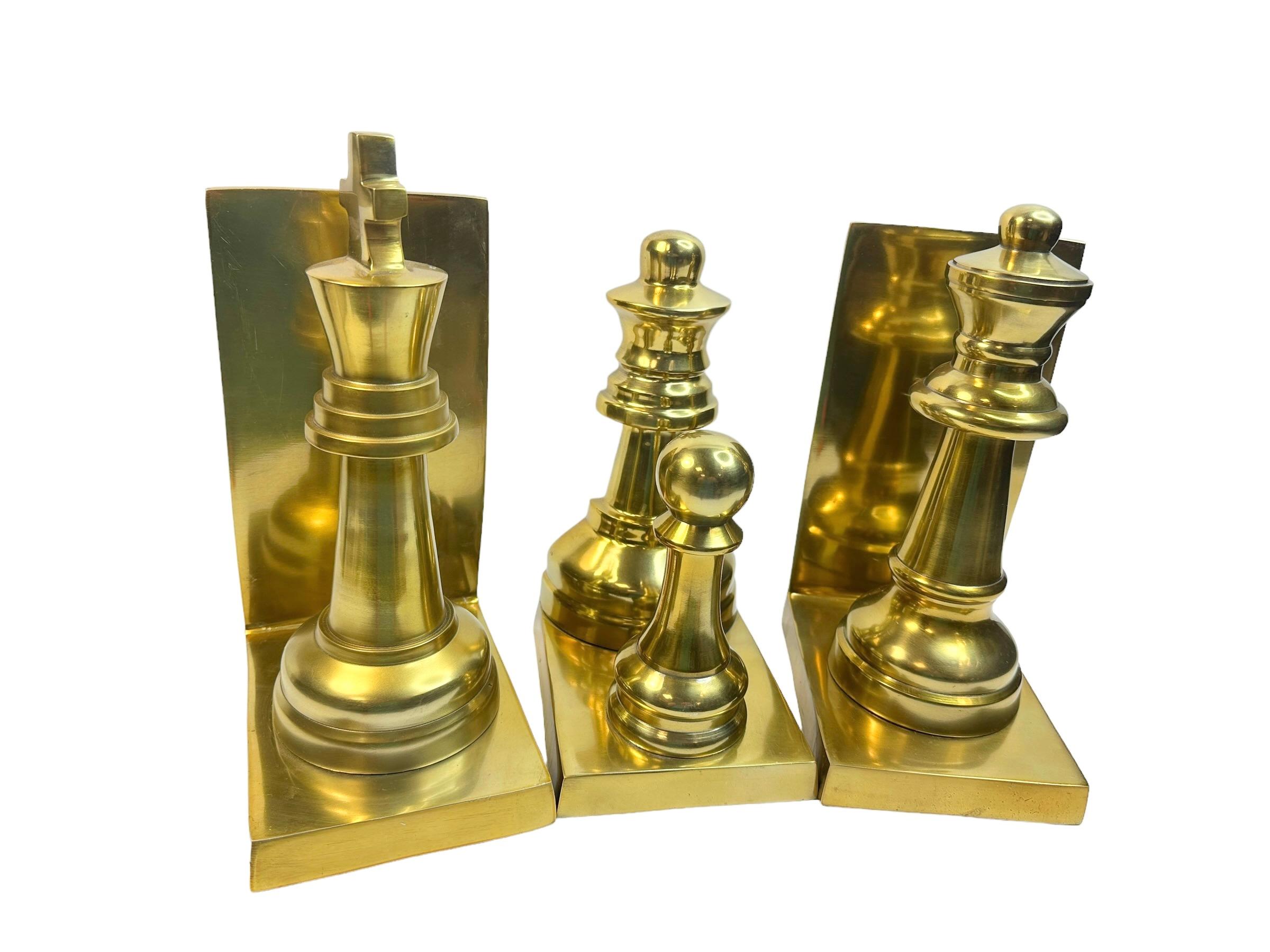 Set of 3 Chess Figure Bookends, King, Queen, Bishop & Pawn, Italy 1980s For Sale 2