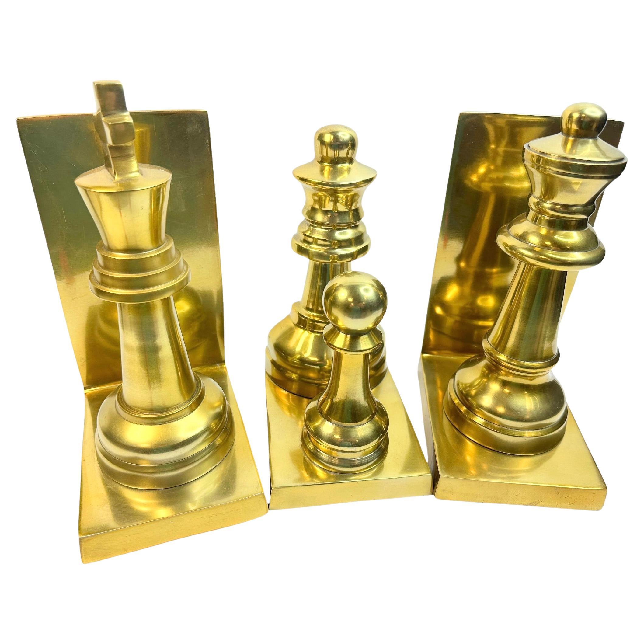 Set of 3 Chess Figure Bookends, King, Queen, Bishop & Pawn, Italy 1980s For Sale