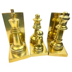 Used Set of 3 Chess Figure Bookends, King, Queen, Bishop & Pawn, Italy 1980s