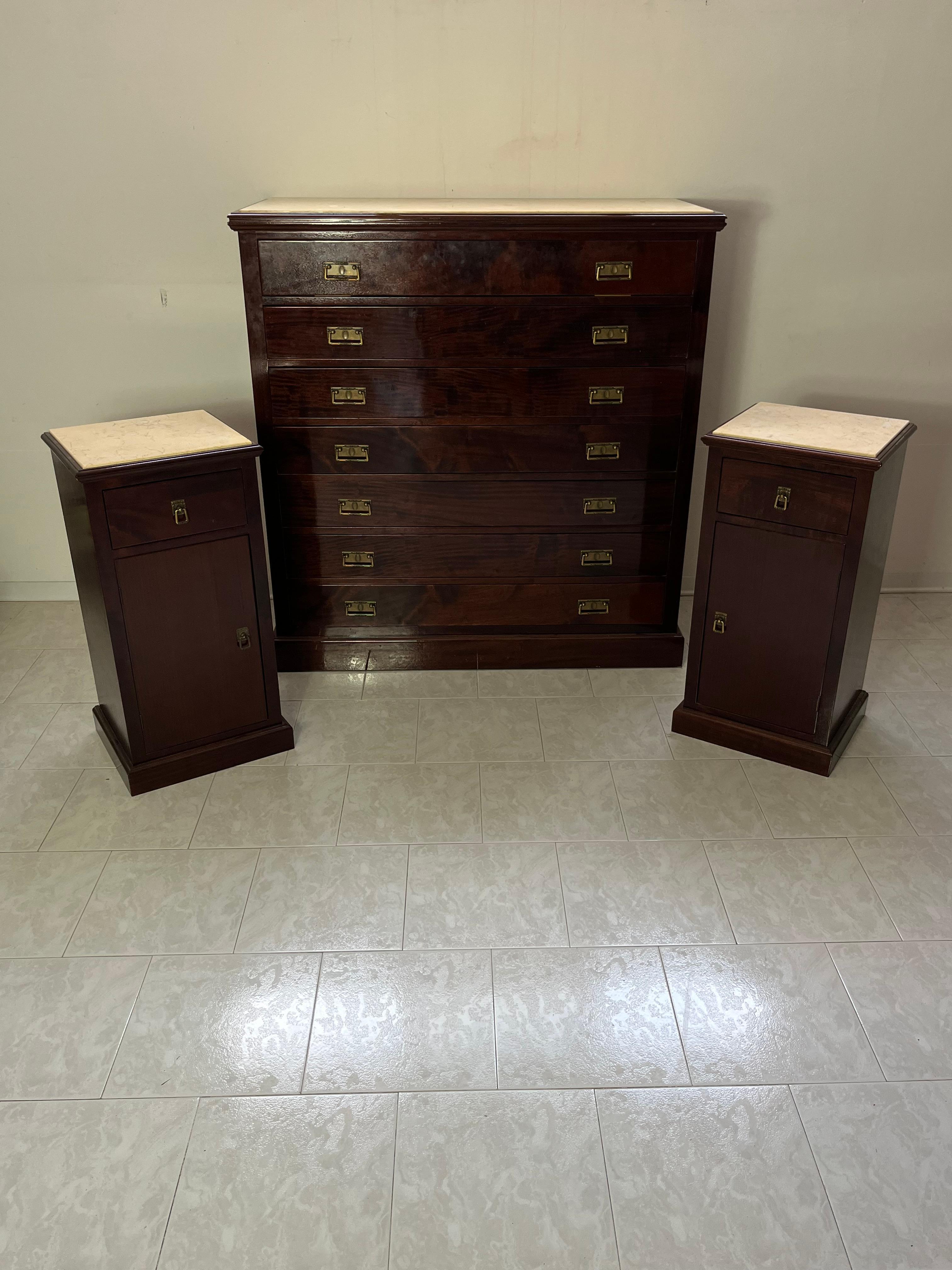 Set of 3 Chests Of Drawers and Bedside Tables with marble tops, 1960s For Sale 5
