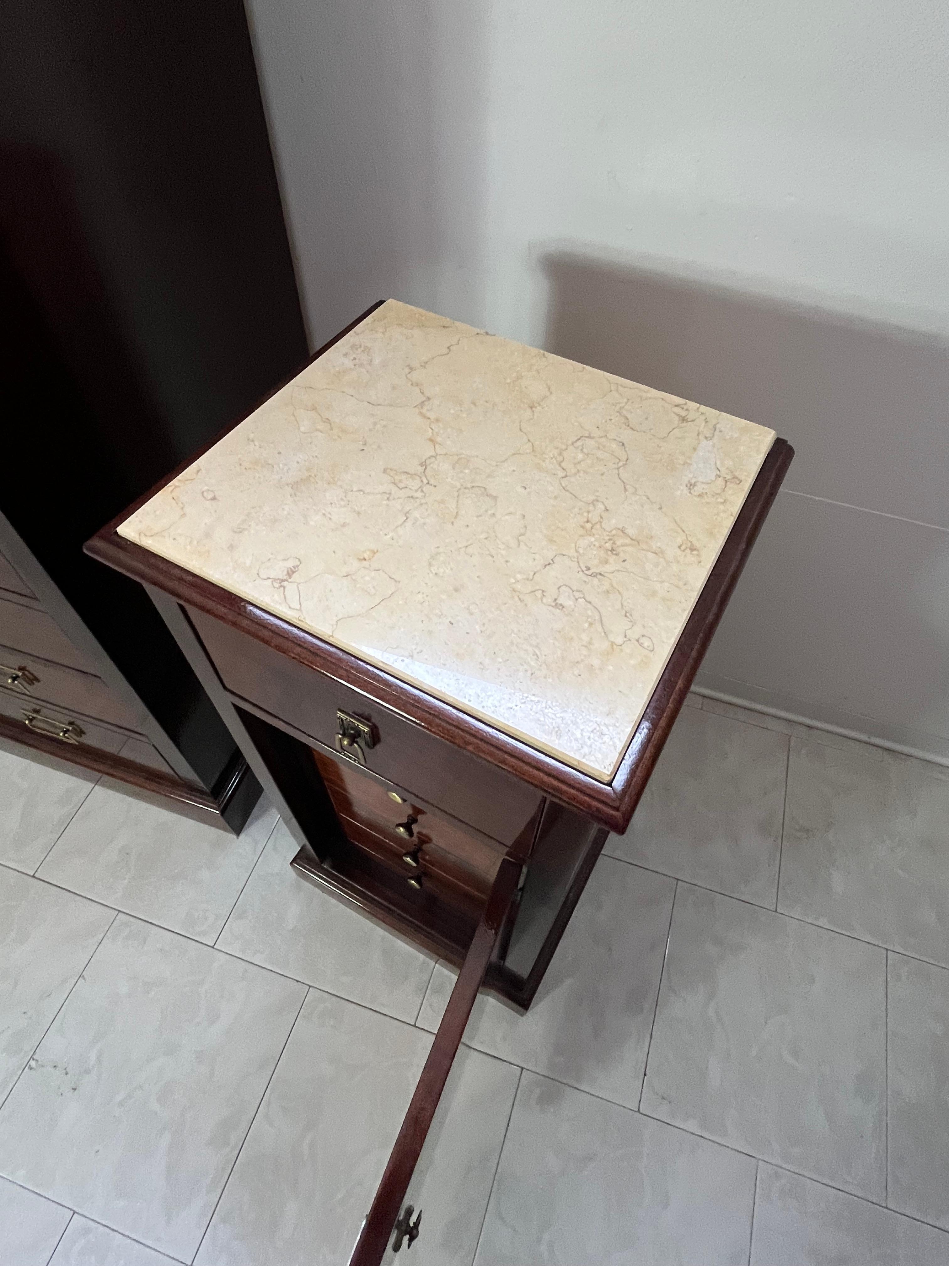 Mid-20th Century Set of 3 Chests Of Drawers and Bedside Tables with marble tops, 1960s For Sale