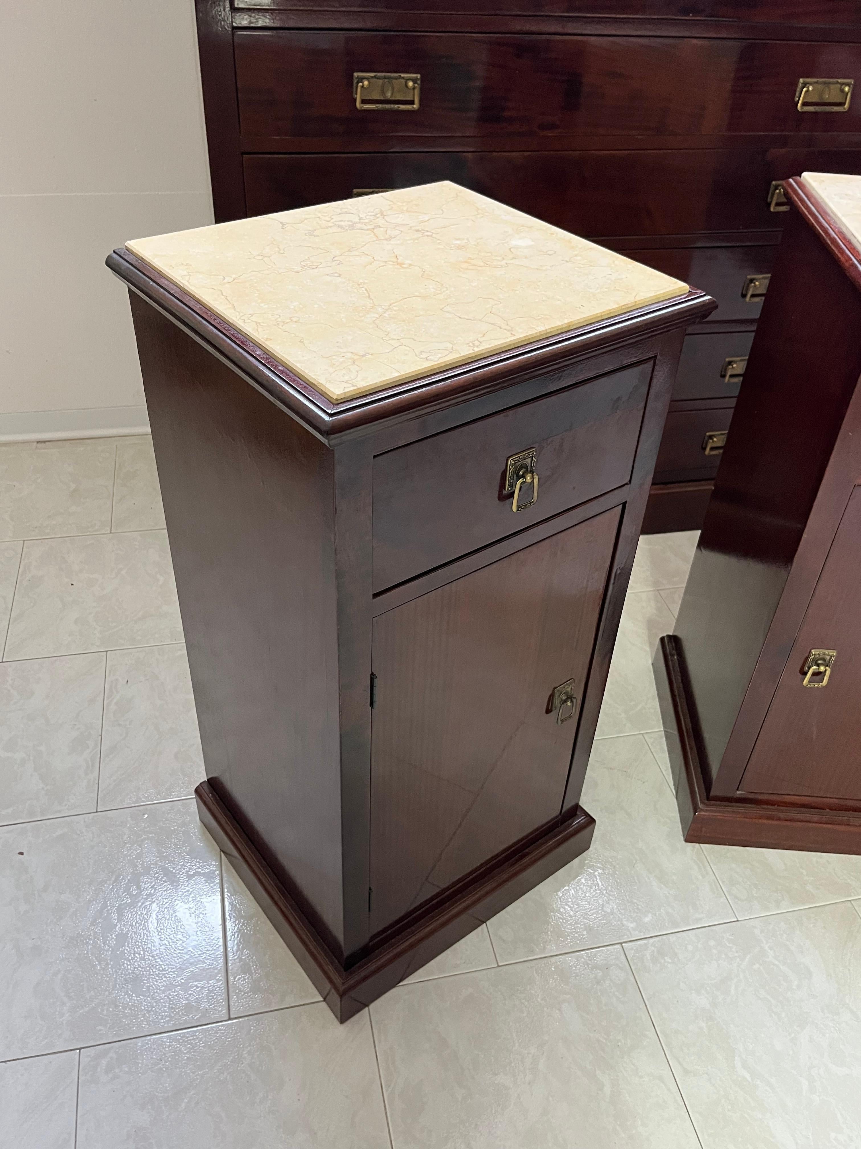 Set of 3 Chests Of Drawers and Bedside Tables with marble tops, 1960s For Sale 2