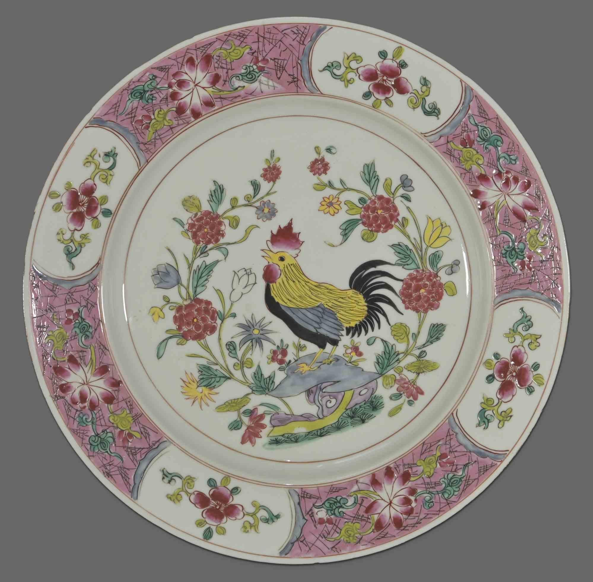 Assiettes en céramique chinoise, Chine, milieu du 20e siècle. 

Motifs floraux sur le bord et coq au centre de l'assiette 

Diamètre du plateau  24 cm.

Bonnes conditions.

 
