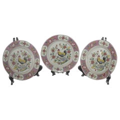 Juego de 3 platos de cerámica china, mediados del siglo XX
