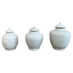 Retro Set of 3 Chinese Off-White Ceramic Ginger Jars