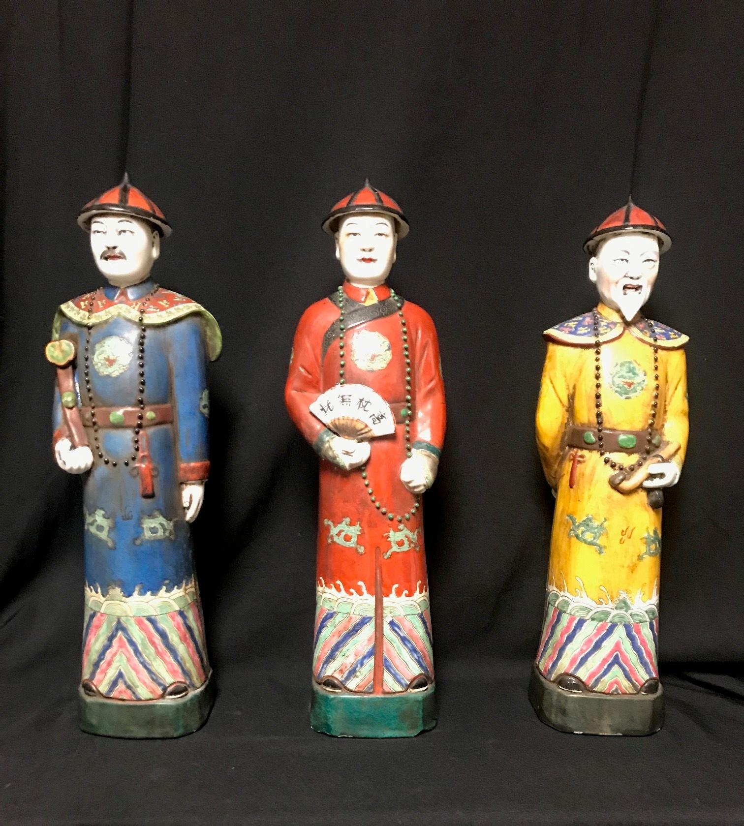 Hand-Painted Set of 3 Chinese Porcelain Figures