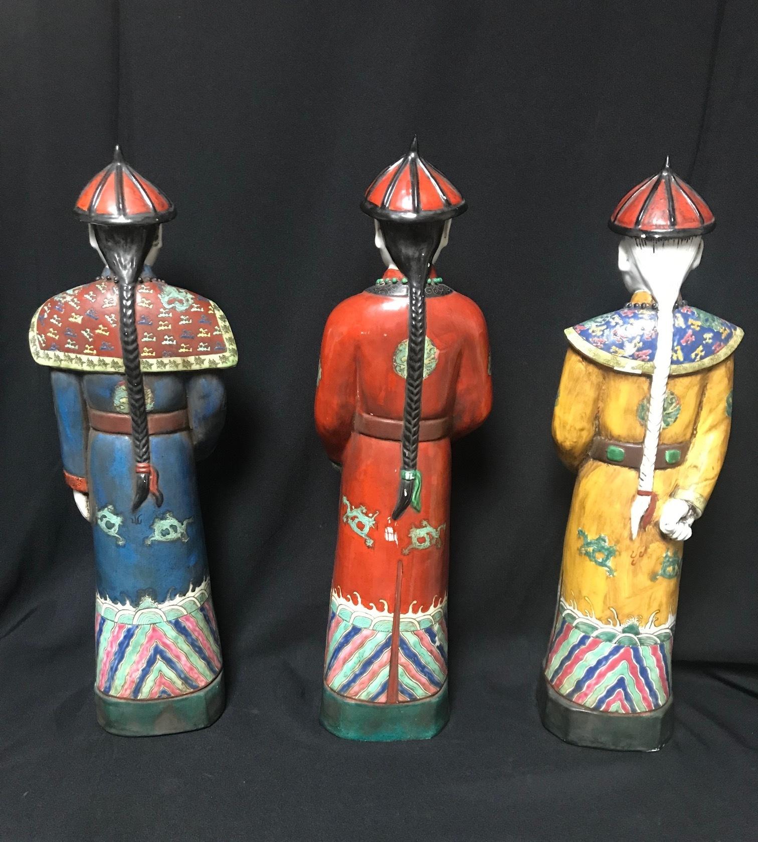 Ceramic Set of 3 Chinese Porcelain Figures For Sale