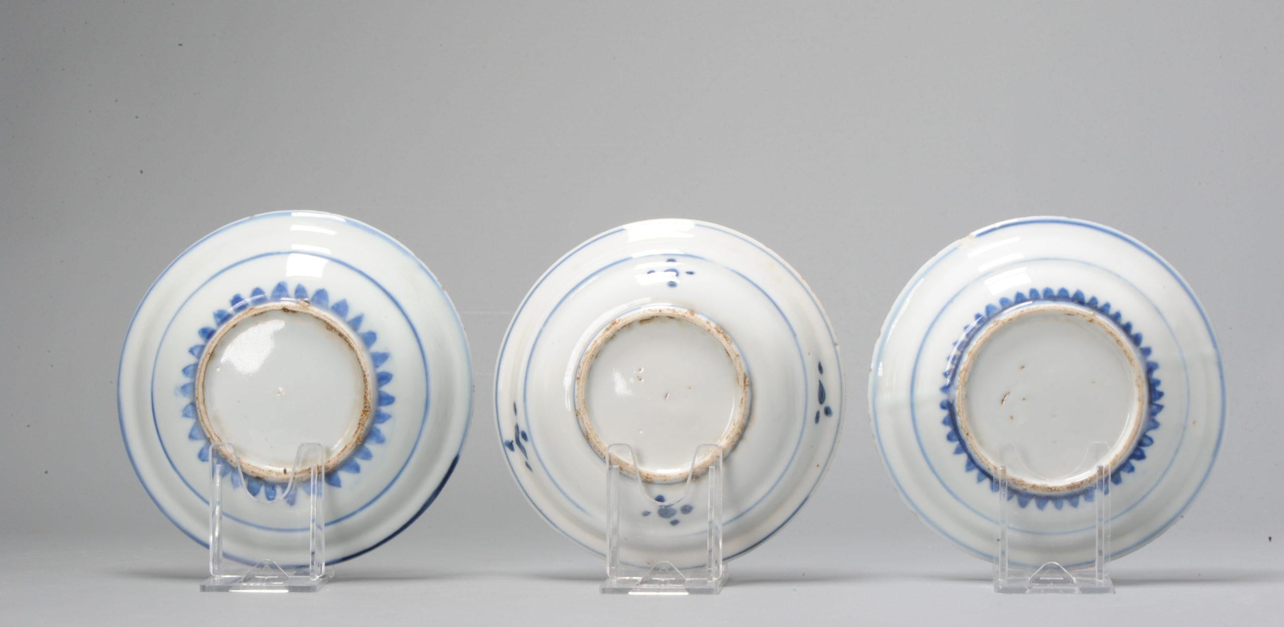 Set von 3 Kosometsuke-Tellern aus chinesischem Porzellan mit Tiger und Pferd, um 1600-1660 (Chinesisch) im Angebot