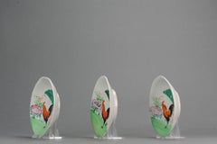 Set of 3 Chinese Porcelain Polychrome Serving Dish Roosters Asia, 1960s &1970s