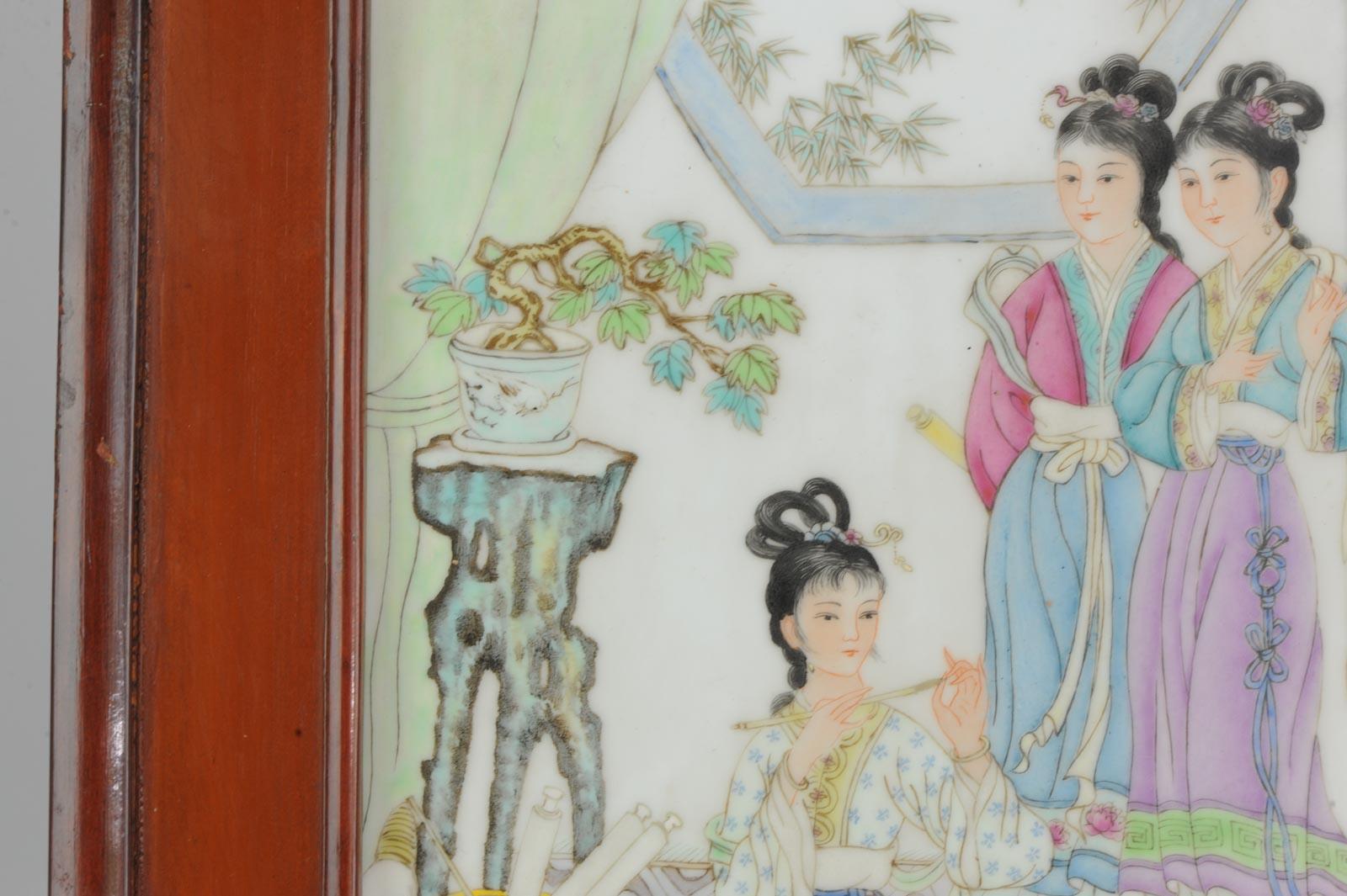 Set of 3 Chinese PRoC Ladies Leisure Porcelain plaques 1970s or 1980s For Sale 6