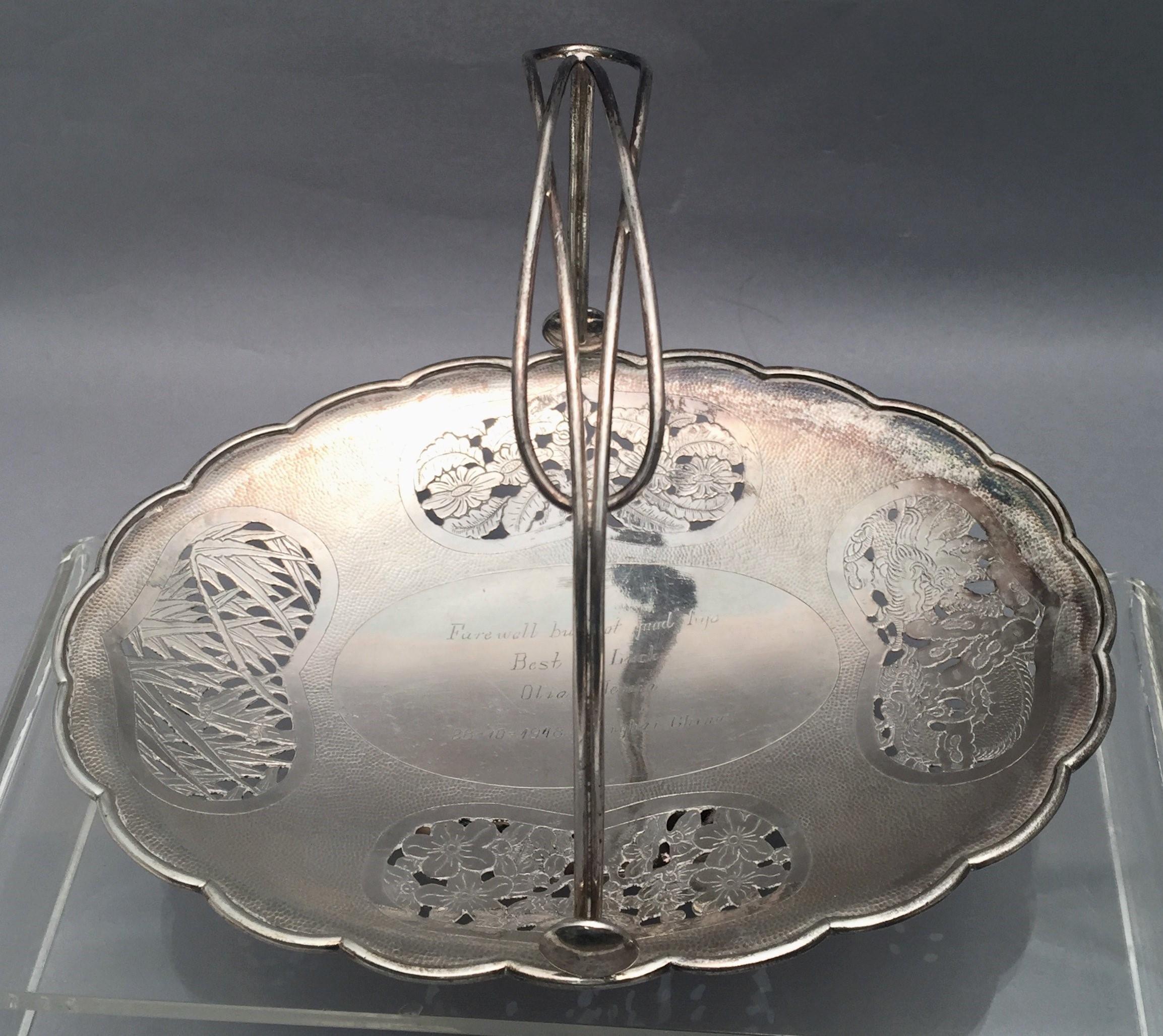 20th Century Set of 3 Chinese Silver Centerpiece Bowls with Floral Piercing by Nanking For Sale