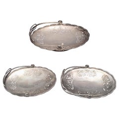 Set of 3 Chinese Silver Centerpiece Bowls with Floral Piercing by Nanking