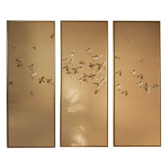 Satz von 3 Chinoiserie-Gemälden, Aquarelle und Handstickerei auf Seide